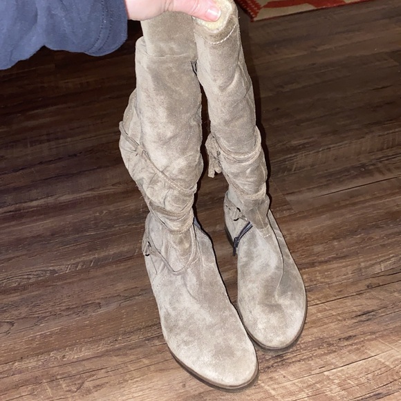 Aldo suede tie up zipper knee high fleece lined boots size 8 cream color taupe - Picture 10 of 10